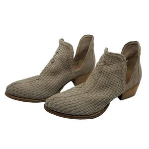 Very Volatile Los Angeles Veracruz Sz 10 Tan Suede Leather Woven Ankle Bootie